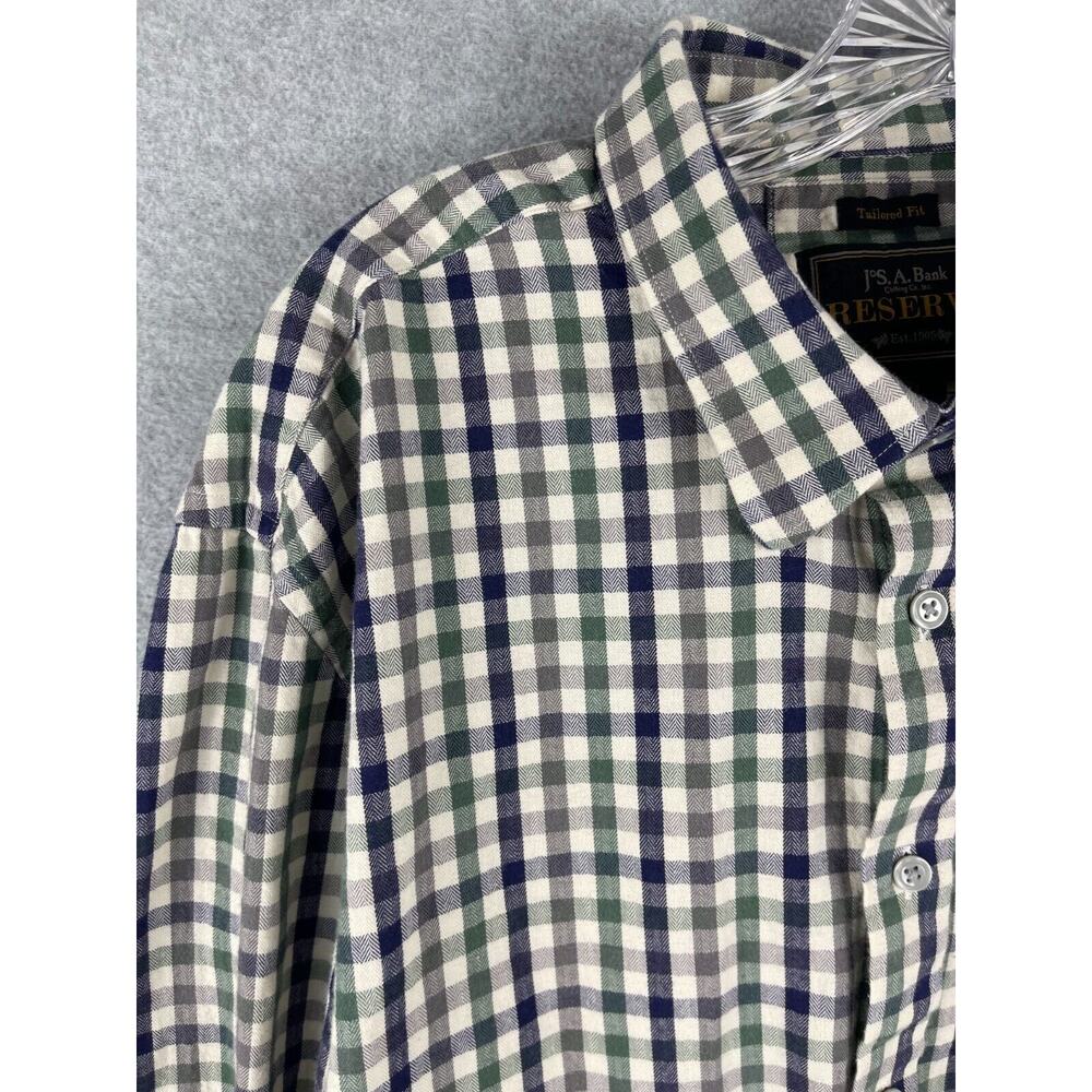 Jos A Bank Reserve Shirt Mens XL Blue Green Checks Flannel Outdoor Classiccore - Picture 2 of 8